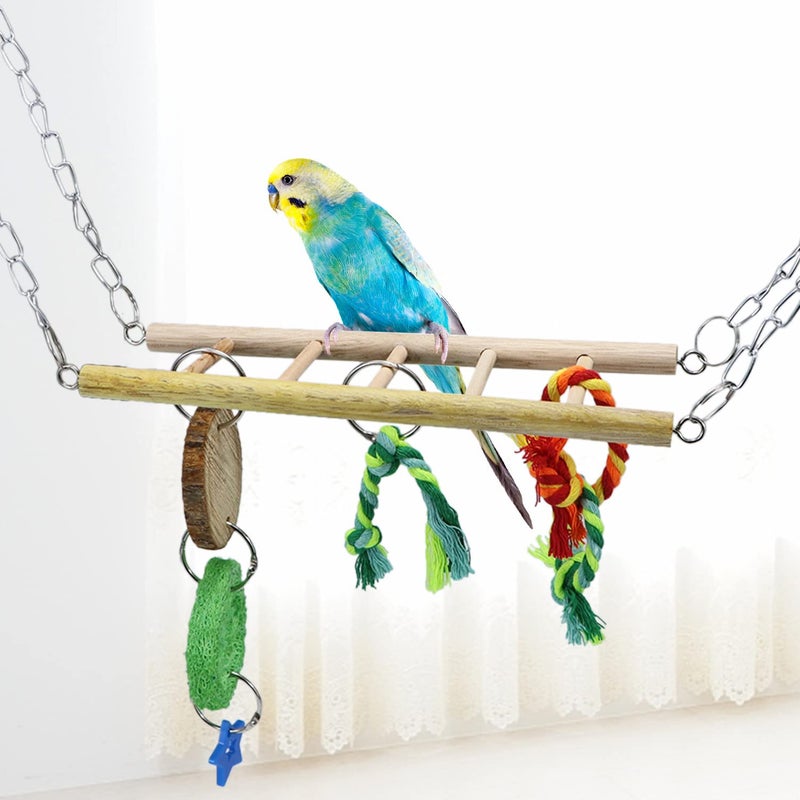 Litewoo Bird Ladder Toy Hanging Swing Natural Wood Hammock Toy for Small Parrot Parakeet Cockatiel African Grey Cockatoos Conure Finch Cage Accessories - Image 5